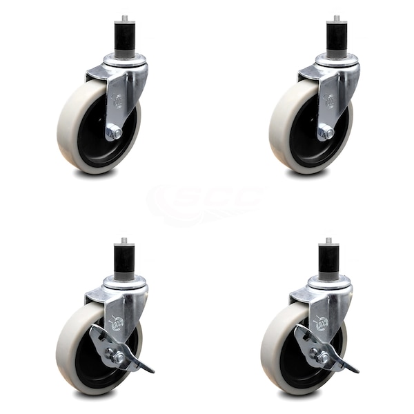 4 Inch Thermoplastic Wheel 1-5/8 Inch Expanding Stem Caster Set with 2 Brakes